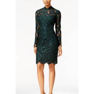 Betsy Johnson hunter green illusion lace mock neck sheath dress - 6